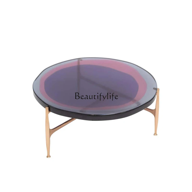 

Creative round Irregular Pattern Epoxy Resin Coffee Table Living Room Small Apartment Coffee Table