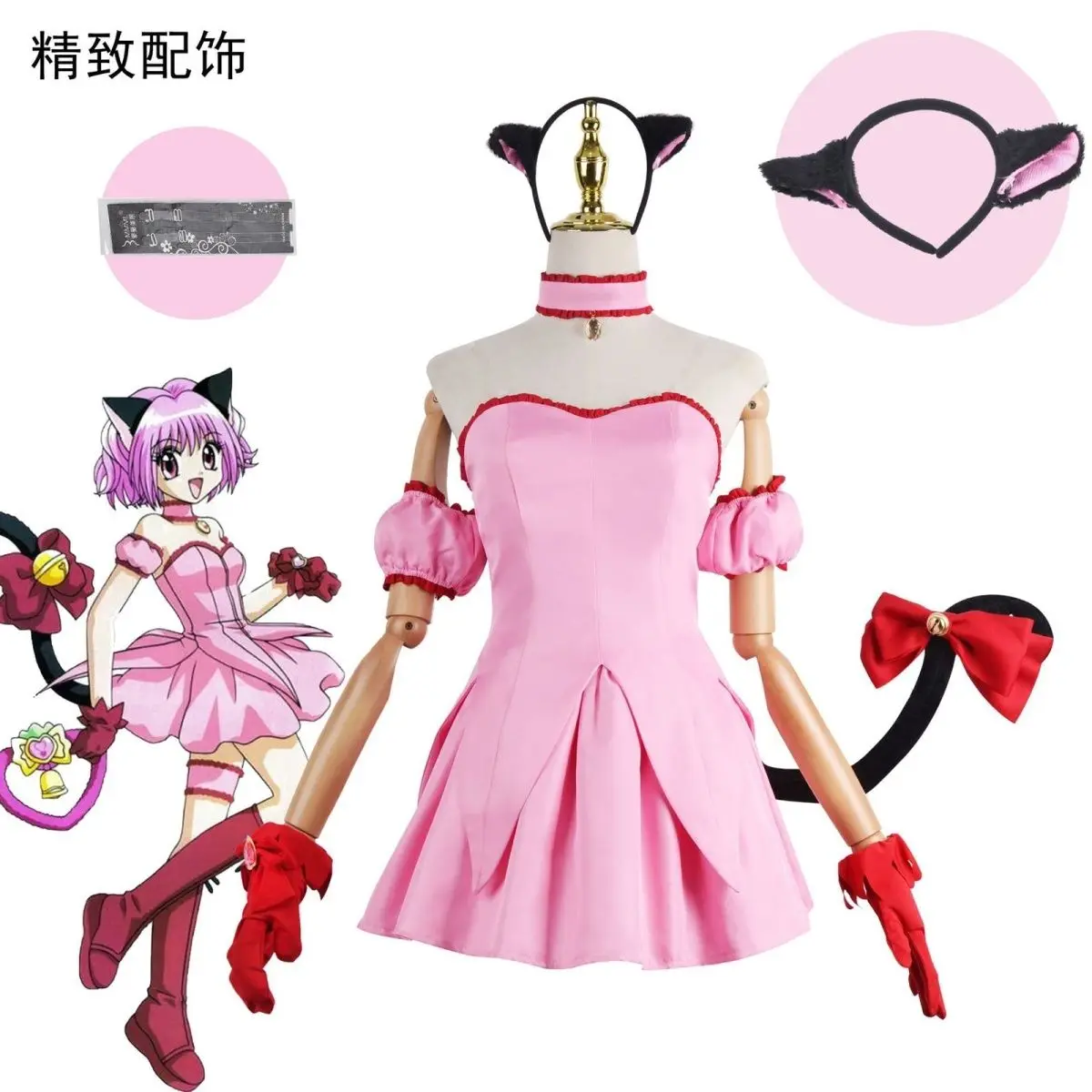 

Аниме Токио Mew Momomiya Ichigo Косплей Клубника женские костюмы для косплея розовое платье перчатки хвост Милая униформа