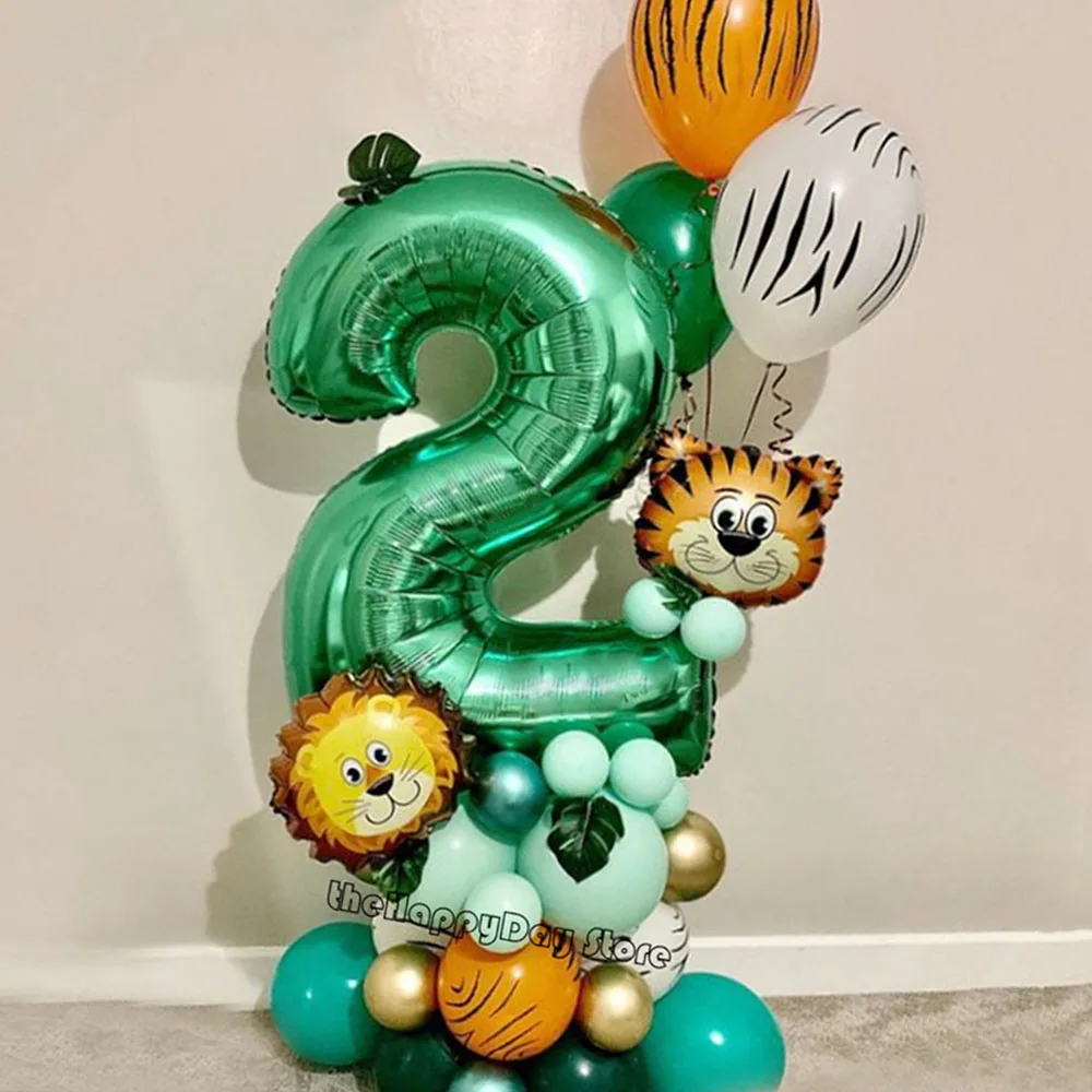 37Pcs Animal Birthday Balloons Decor Green Balloon Arch Jungle Safari Party Decorations Wlid One Baby Shower |