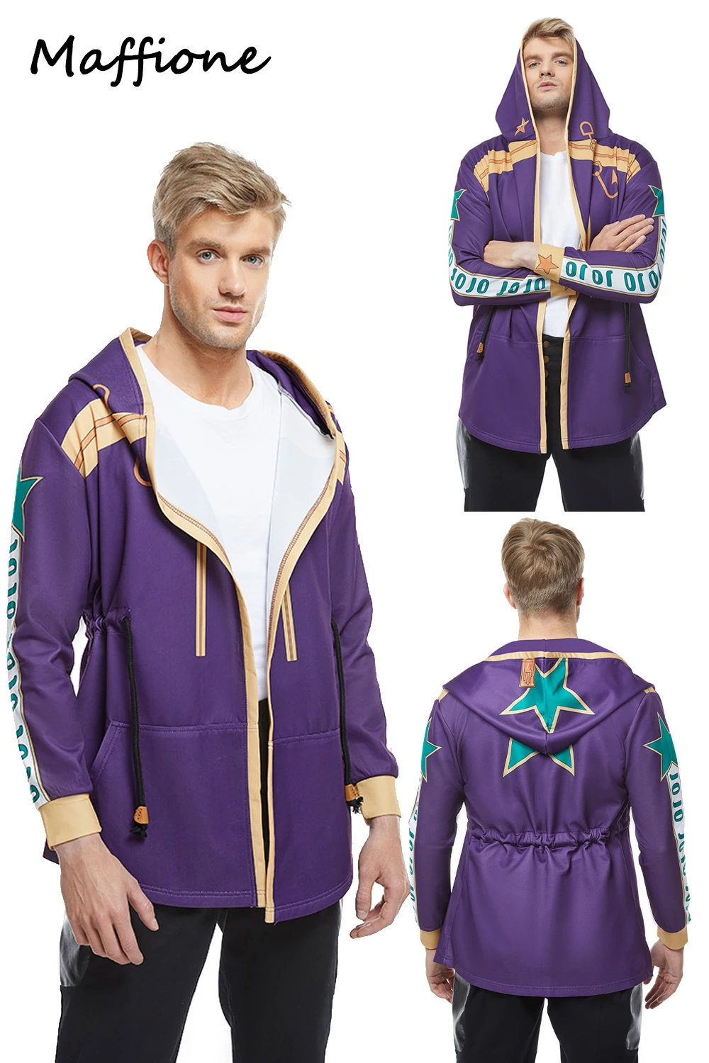 

Anime JoJo's Bizarre Adventure Kujo Jotaro Cosplay Drawstring Hoodie Costume Adult Disguise Outfits Women Men Coat Roleplay Suit