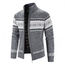  Autumn Winter Cardigans Men knitted Sweater Jacket Fashion Print Stand Up Collar Sweater Cardigans Coat Thicker Warm Outwear Men 