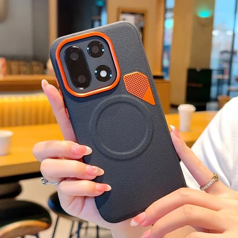 Luxury PU Leather Phone Cover with Magnetic Wireless Charging and Heat Dissipation Technology