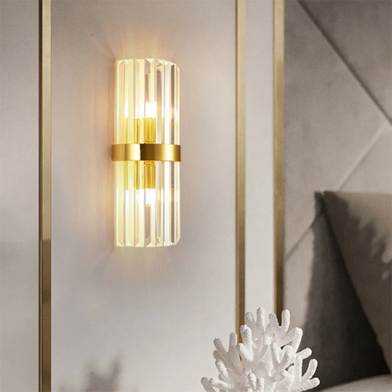 

Crystal Wall Lamp Light Luxury Post Modern Simple Living Room Background Wall Bedroom Bedside Corridor Led Wall Sconce Lamp E14