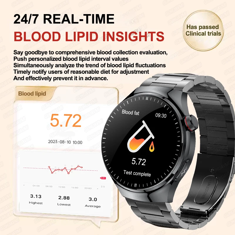 2026년 신형 건강 미세검사 스마트워치 사파이어 AMOLED 스크린 ECG+PPG 혈중지방 요산 기능 모니터링 통화 스마트워치