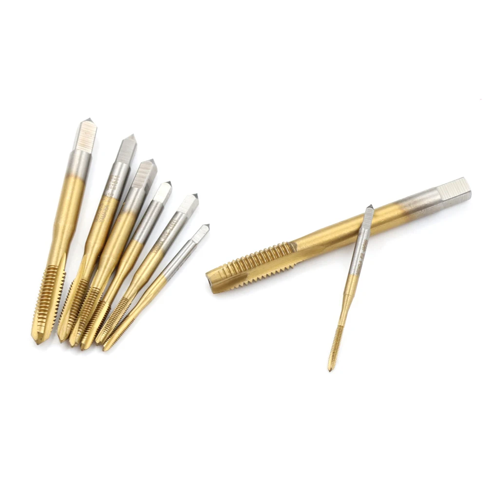 핫 1PC M2/M2.5/M3/M3.5/M4/M5 스파이럴 포인트 HSS 티타늄 머신 우핸드 탭 드릴 나사 플러그 핸들 탭