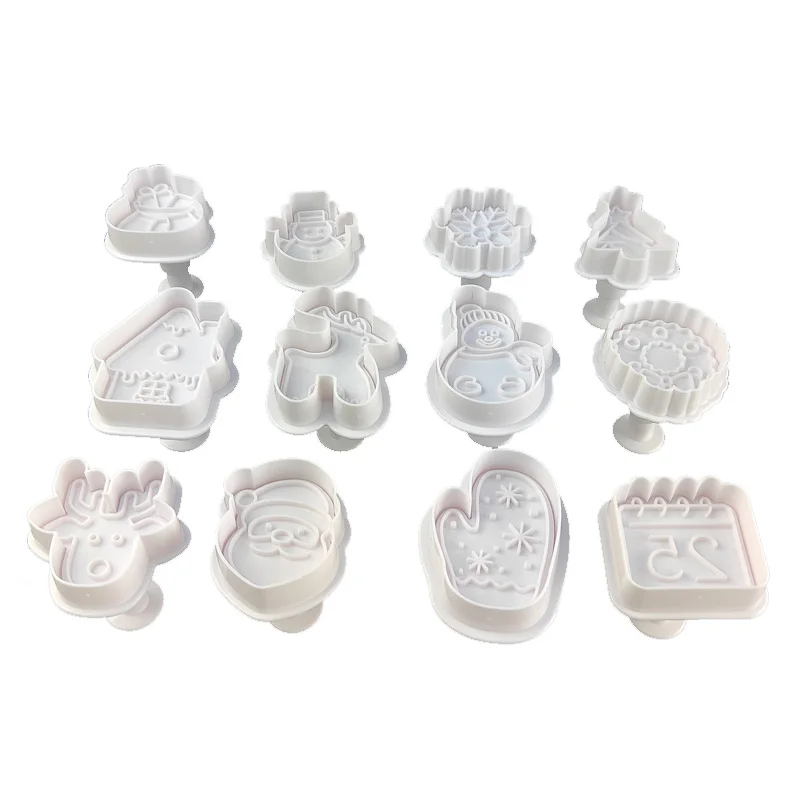

4Pcs Xmas Stamp Biscuit Mold 3D Cookie Plunger Cutter Pastry Decorating DIY Food Fondant Kitchen Cake Baking Tool Christmas Tree