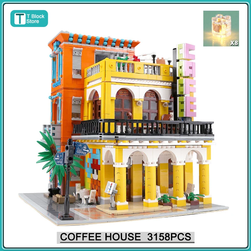 

Creative Expert Coffee House Parlor Modular City Architecture Building Blocks Bricks Model Street View Sets Kids Toys Boys Gifts