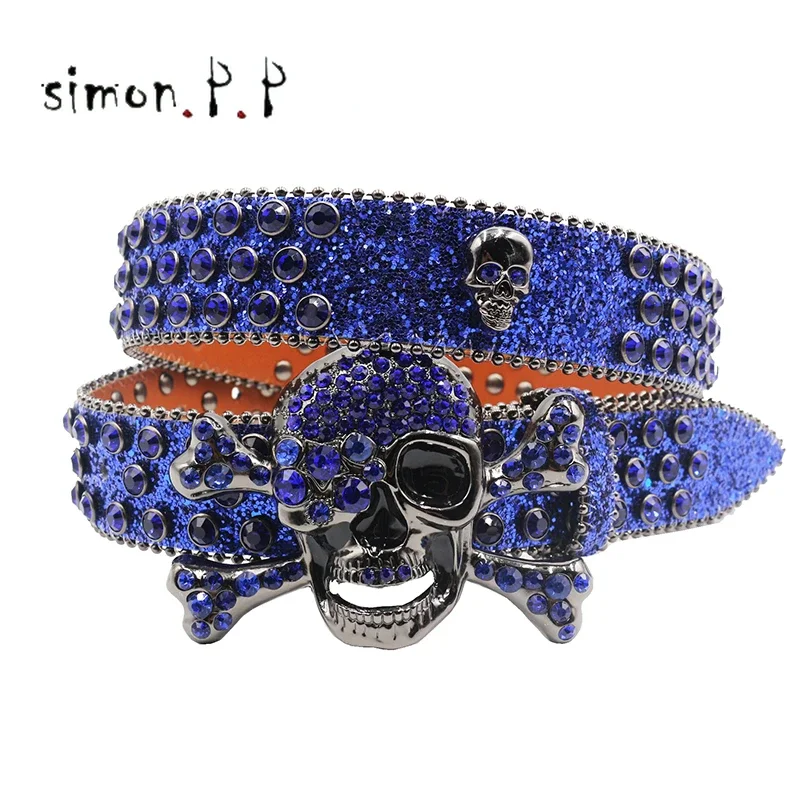 

Women Punk Y2K Western SKULL Rhinestones Belts For Men Casual Diamond Studded Belts Cinturones Para Hombre Sintirones Mujer