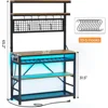 Itaar Bakers Rack with Power Outlet, 6-Tier Coffee Bar, Microwave Stand with Wine Rack, LED Lights and 10 Hooks, Bakers Racks 2