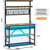 Itaar Bakers Rack with Power Outlet, 6-Tier Coffee Bar, Microwave Stand with Wine Rack, LED Lights and 10 Hooks, Bakers Racks 2