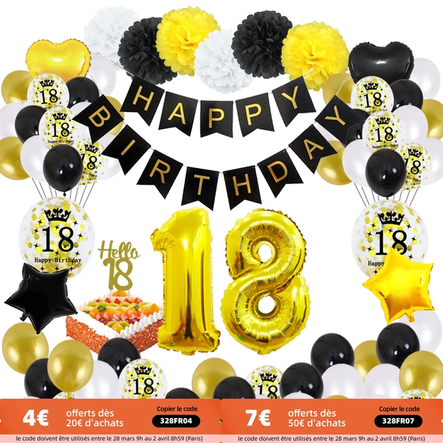 Ensemble De Ballons Happy Birthday Or Noir