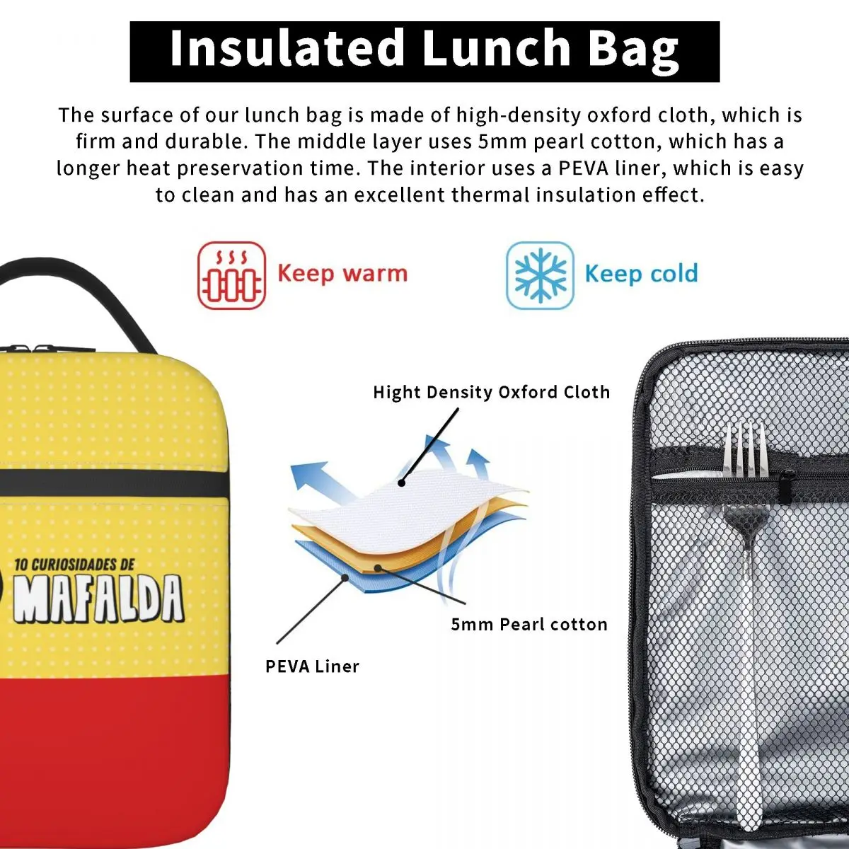 Mafalda Anime Portable Lunch Boxes Women Waterproof Comic Cartoon Thermal Cooler Food Insulated Lunch Bag Kids School Children