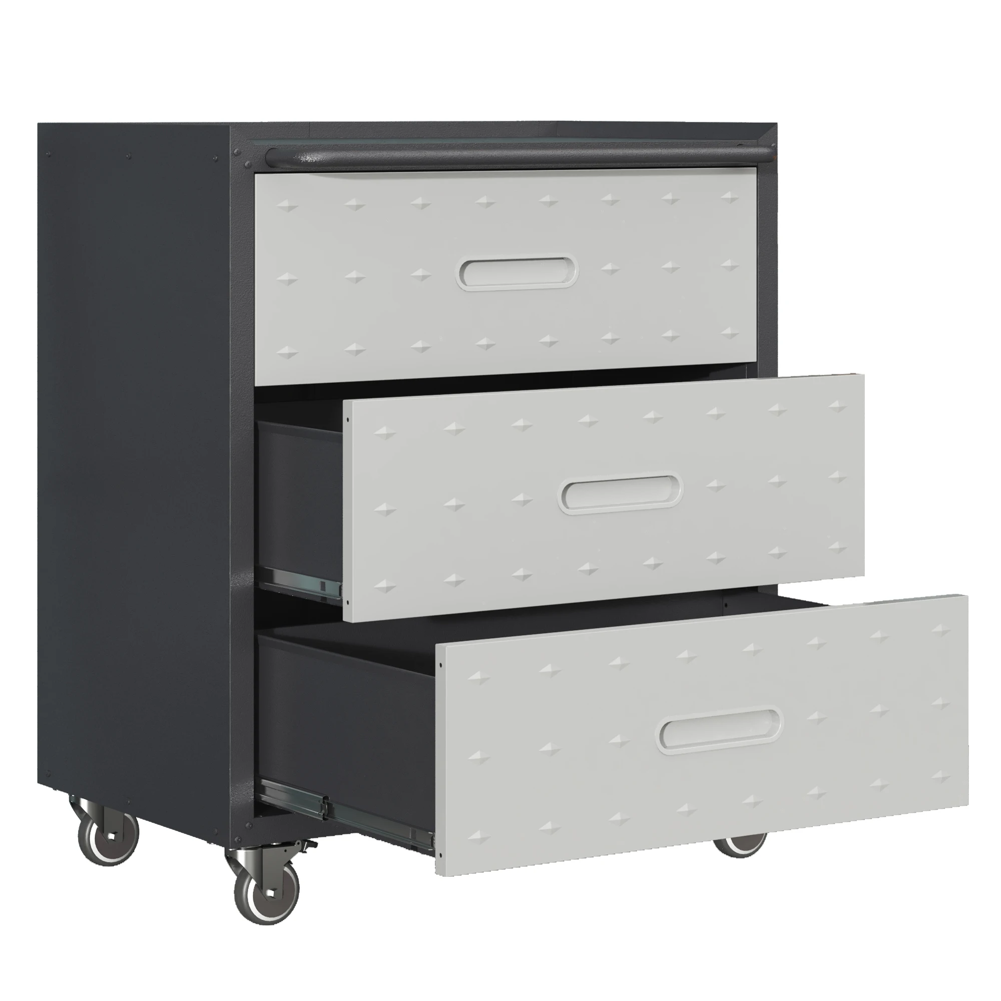 Robuster Werkzeugschrank aus Metall mit Rollen – Werkzeugschrank mit 3 Schubladen, 75 × 42 × 88 cm, schwarz/grau, für Garage, Büro und Haushalt – Detail 9