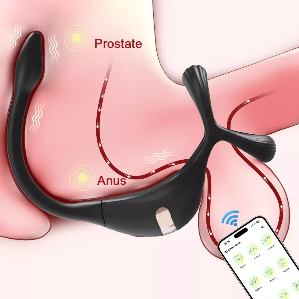 App-Steuerung, vibrierender Penisring, Taint-Stimulator mit Mini-Prostata-Massagegerät, Sexspielzeug für Männer, Paare, Anal-Buttplug, Penisring 1