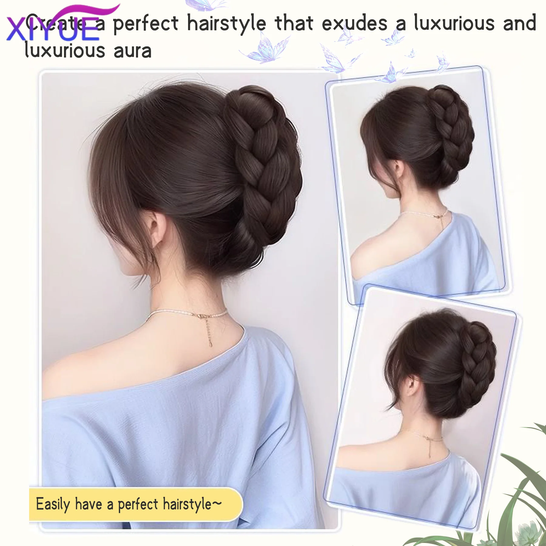 Synthetic Half-tie Double Hair Bun Messy Cat's Ear Hair Bun Low Claw Chignon Wrap Around Hairtail Extension for Women