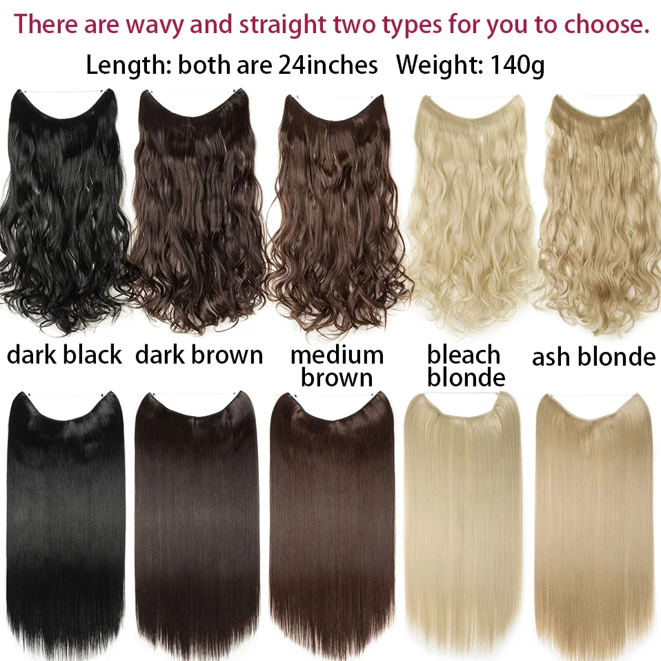 20Inch Synthetic Invisible Wire No Clips In Hair Extensions Fish Line Hairpieces For Women hair extensions