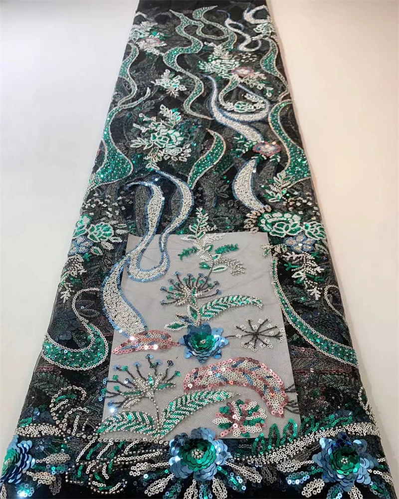 

Nigerian French Lace Fabric 2023 High Quality Sequin Embroidered Luxurious Beaded Lace Fabric 5 Yards Wedding