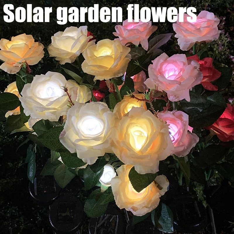 Solar LED Light Outdoor Simulation Rose Flower Solar Light Yard Lawn Garden  Decoration Night Lamp Waterproof Landscape Light solar led street light