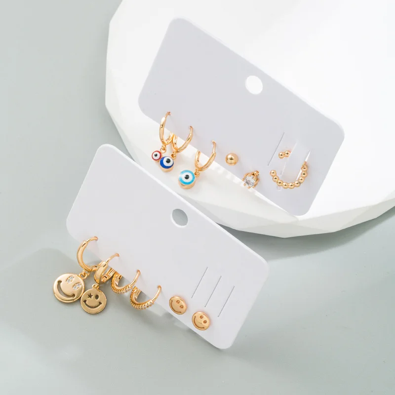 

Fashion Ins Style Creative Smiling Face Earrings for Women Small Eyes Gold Inlaid Zircon High-grade 3 Pairs/set Earrings