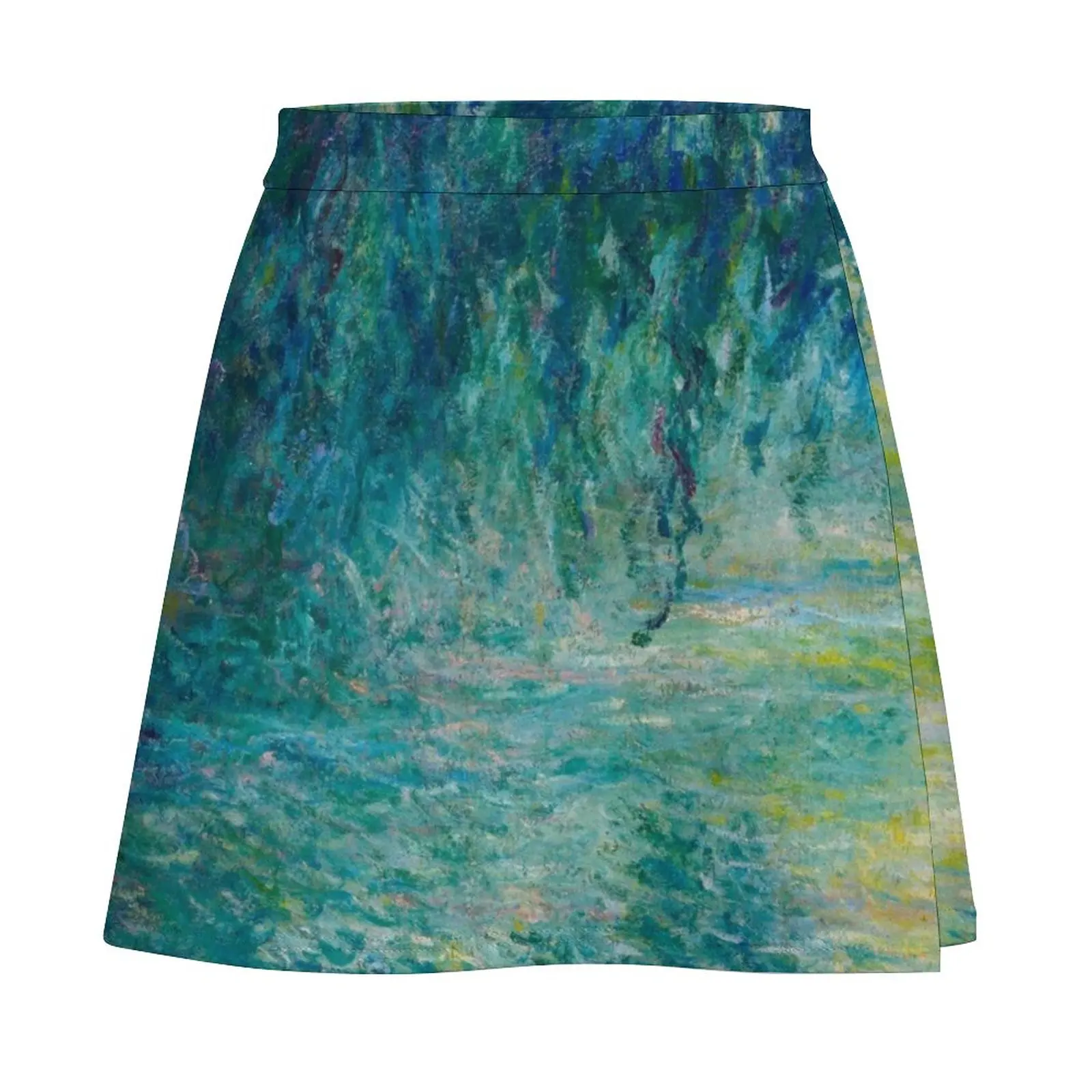 Claude Monet Morning on the Seine Oil Painting Mini Skirt School uniform elegant social women's skirts Kawaii mini denim skirt