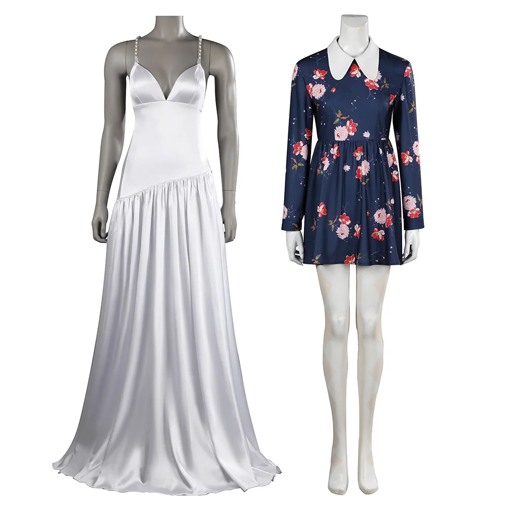 Joker Cosplay Quinzel Costume Women Clown White Wedding Long Dress Halloween Carnival Clothing