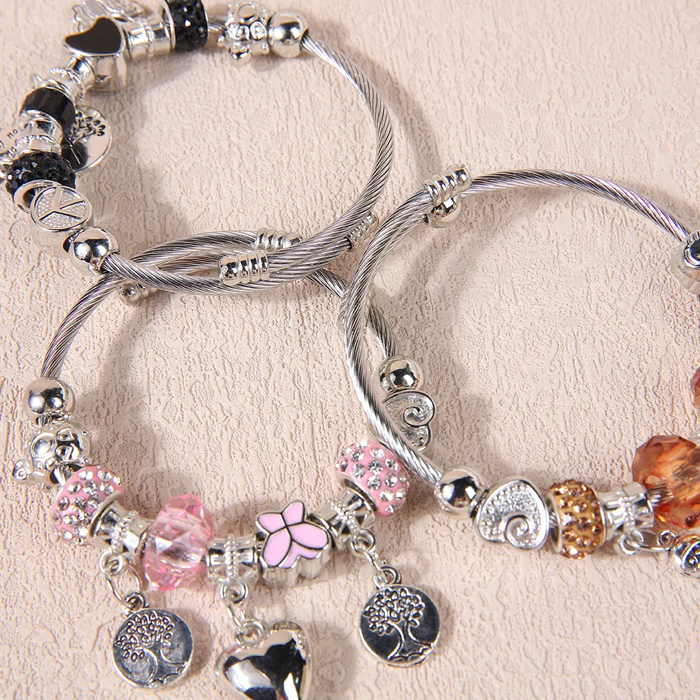 Women's Fashion Multi Type Plate Home Stainless Steel Alloy Multi Element Bead Love Jewelry Bracelet Date Party Holiday Gift