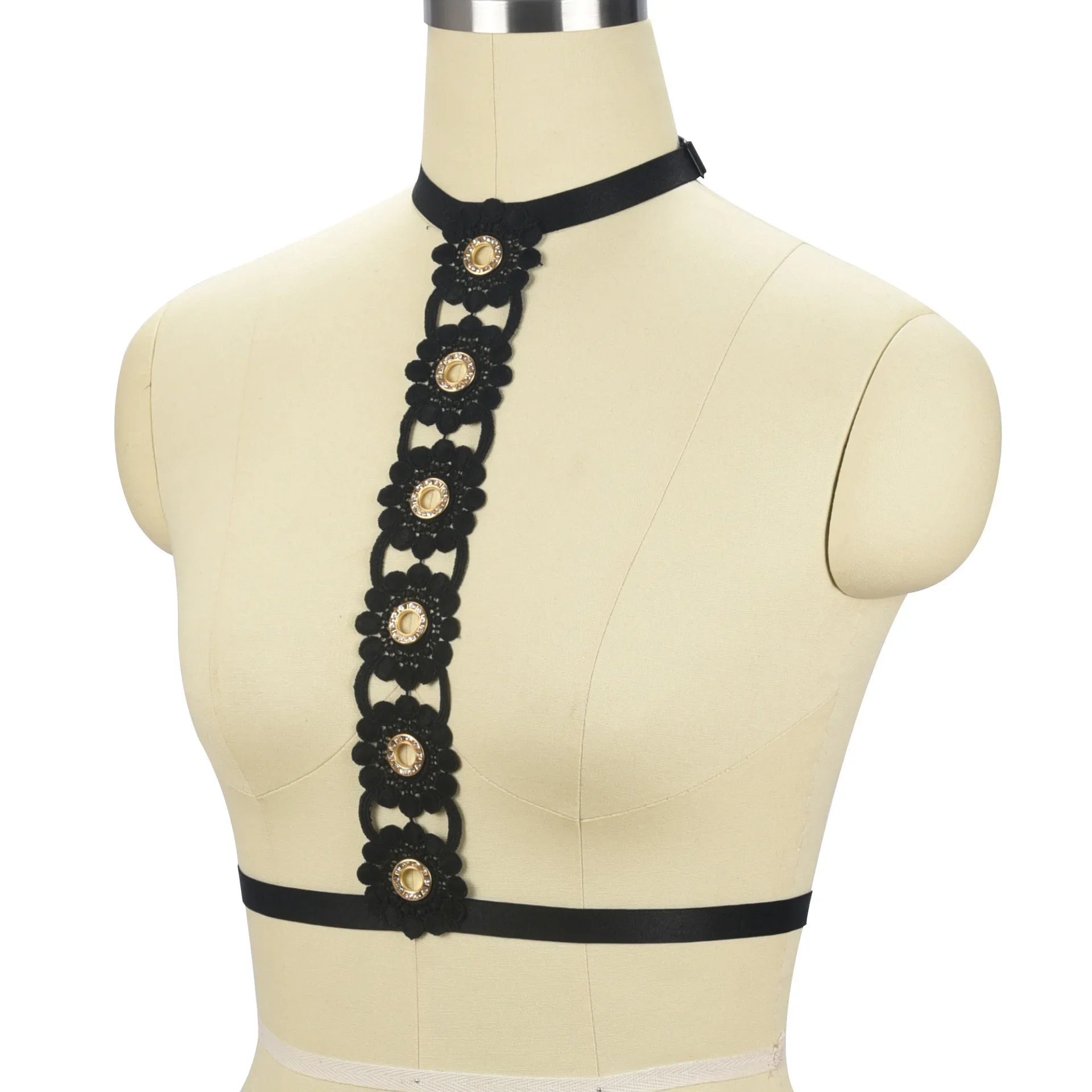 Black French Lace Floral Hollow out Sexy Sensual One Shoulder Bamboo Clothes Cross Border Transparent Special Use Clothing