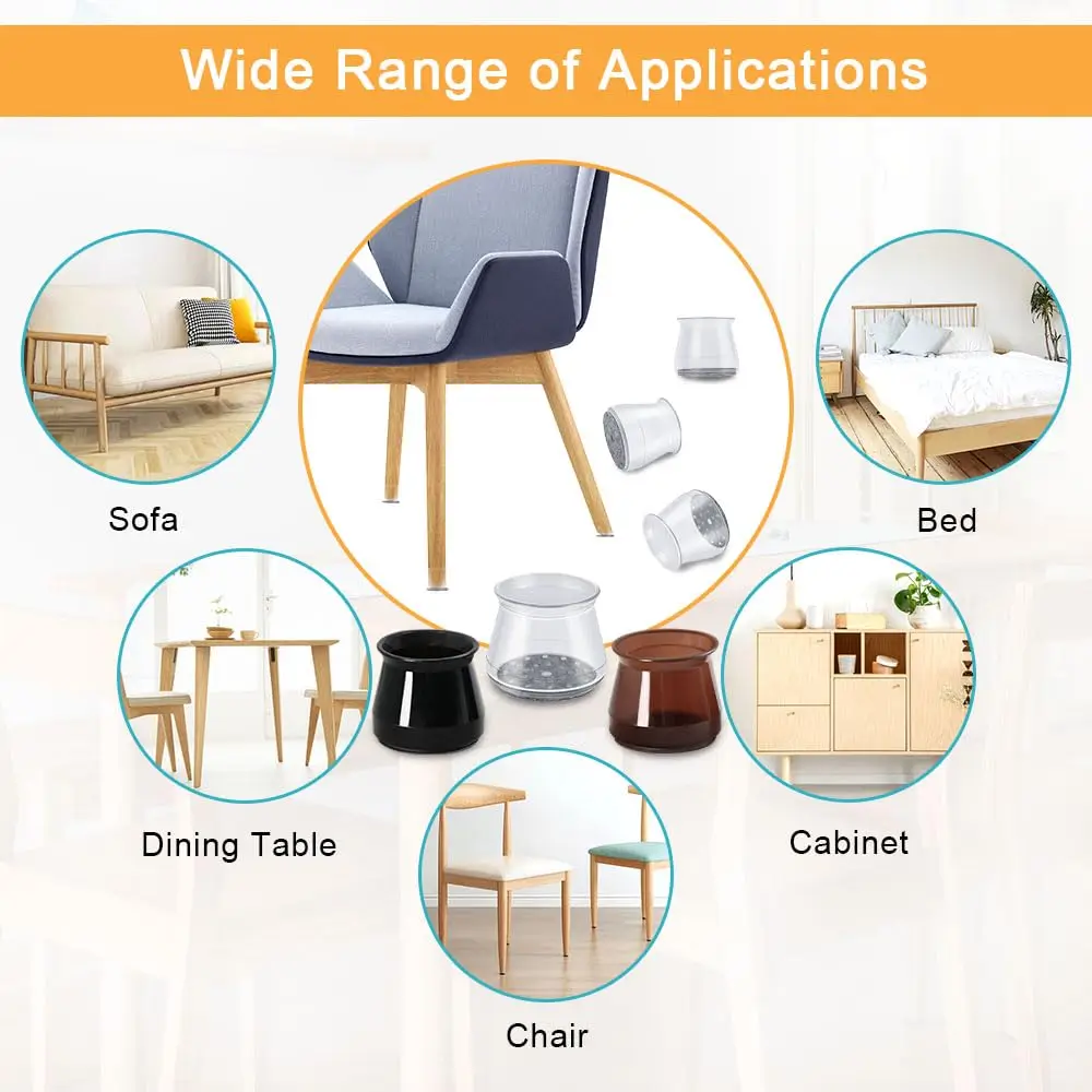16-Piece Silicone Chair Leg Protectors with Felt Bottom