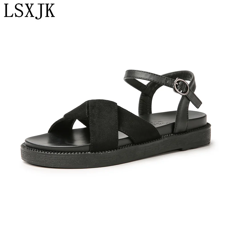 

LSXJK VS-31 2021 Summer New Net Celebrity Fashion Sandals Female Fairy Style Flat Students Super Hot All-Match Roman Shoes