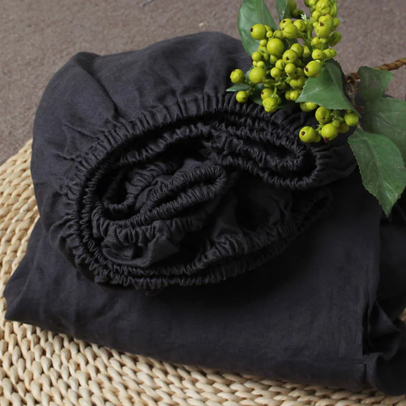 1PC 100% Washed Linen Fitted Sheet Natural France Flax Bed Sheet Breatherable Ultra Soft Farmhouse Bedding Sheet 6