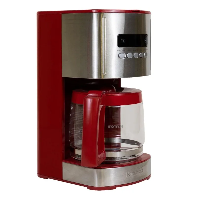 

Kenmore Aroma Control 12-чашечная программируемая кофеварка, капельная кофемашина из красной и нержавеющей стали, стеклянный графин