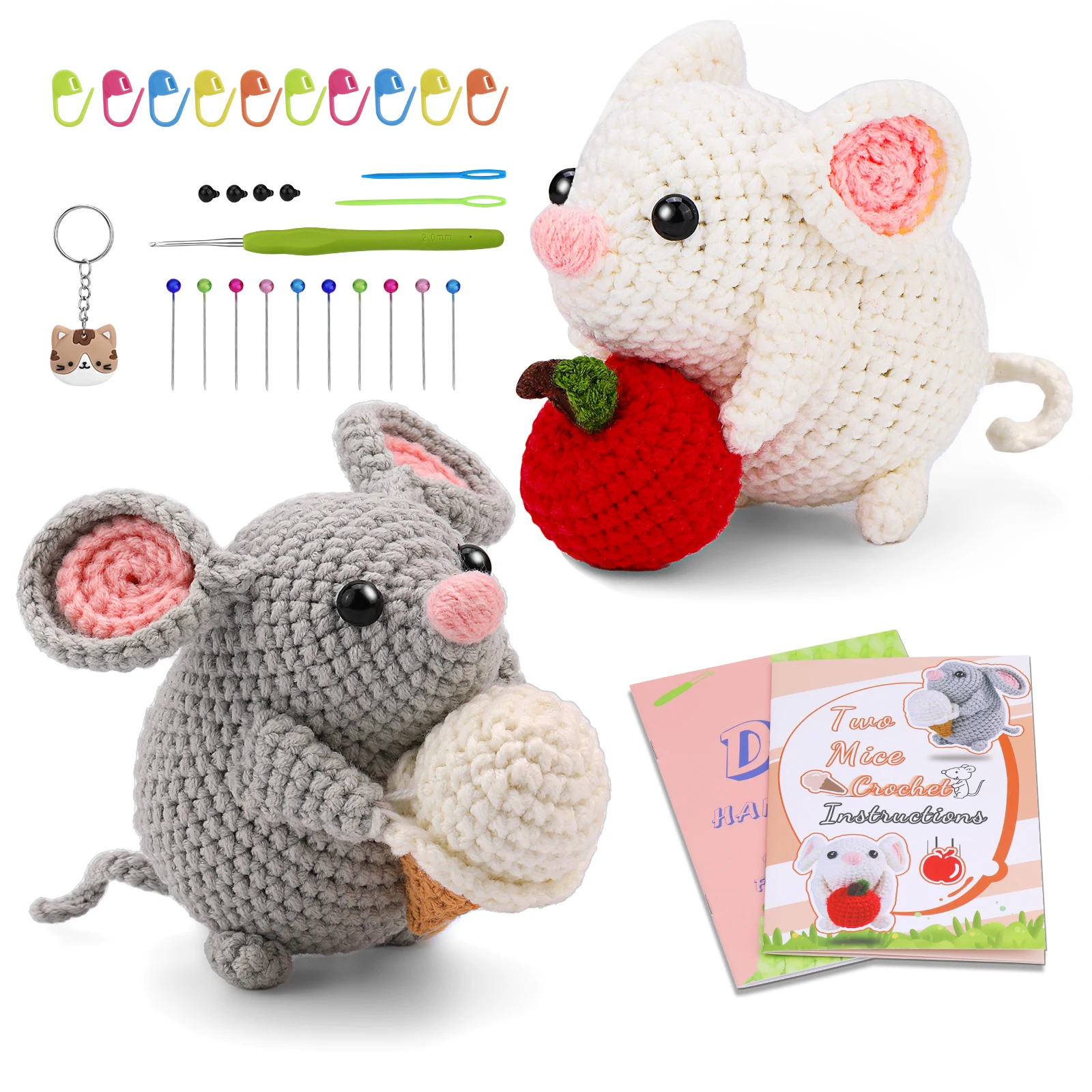 DIY Craft Mice Crochet Kit for Beginners Adults Learn to Crochet Kit With Step-by-Step Video Tutorials Thread Needles Hook Knit