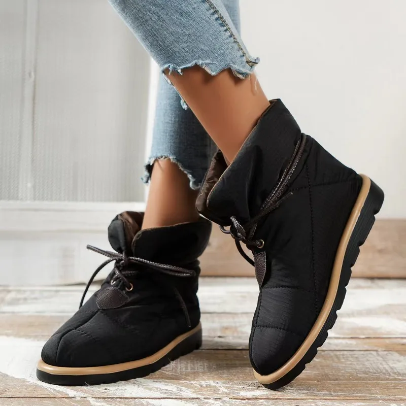 Women Brand New Ankle Boots 2023 Winter Warm Female Snow Boots Platforms Casual Short Cotton-Padded Shoes Boots Fashion Lace-Up