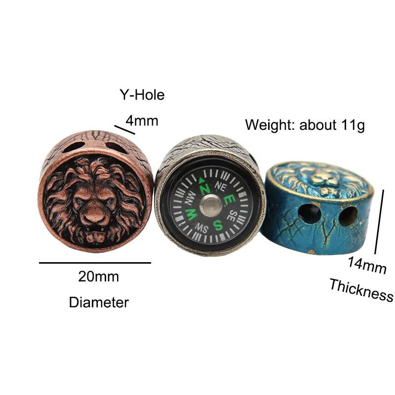 EDC Outdoor Brass Lion King Head 3D Sculpture Compass Knife Beads DIY Paracord Bracelets Charms Life-saving Supplies Accessories