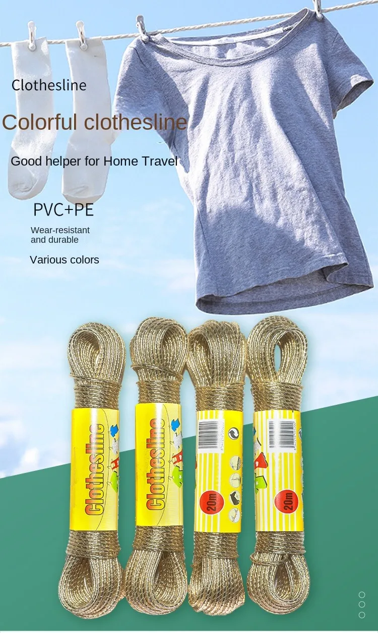 Outdoor rope, rainproof, camping drying rope, windproof and non-slip balcony clothesline, plastic steel wire drying quilt rope