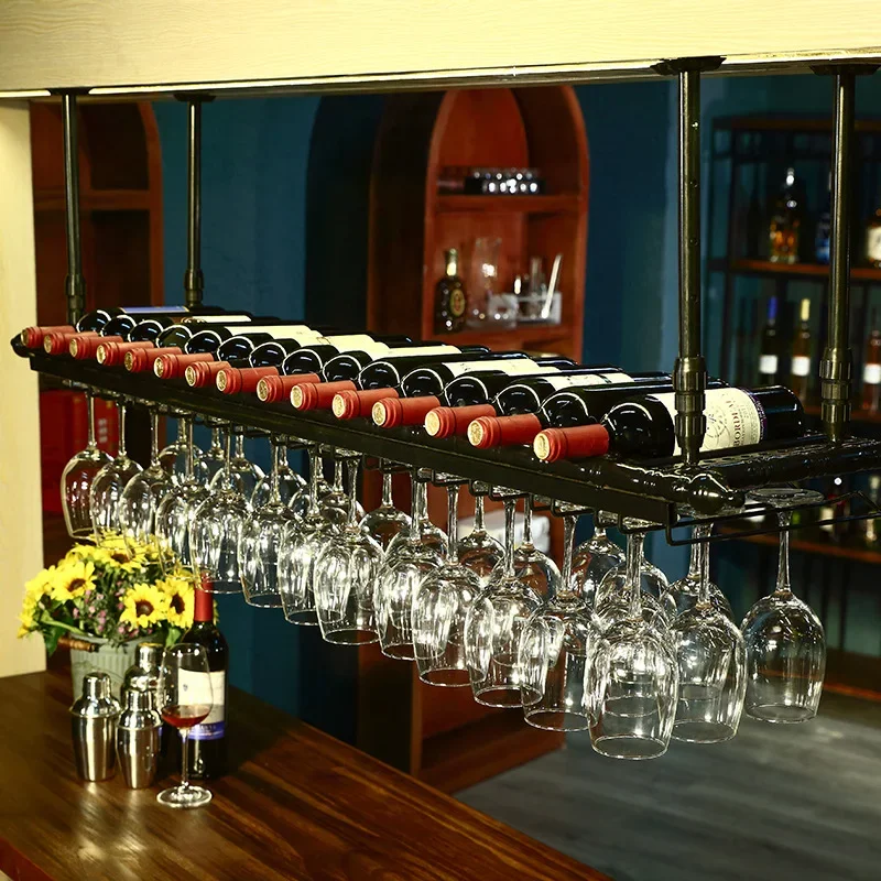 Wine Glass Holder Rack Vintage Ceiling Hang Upside Down Wine Goblet Holders Tall Glasses Bottle Storage Bar Pub Racks
