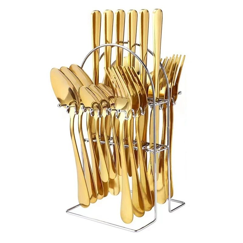 

Silverware Set 24 Piece Silverware Cutlery Set With Stand Include Knife Fork Spoon,Hanging Stainless Steel