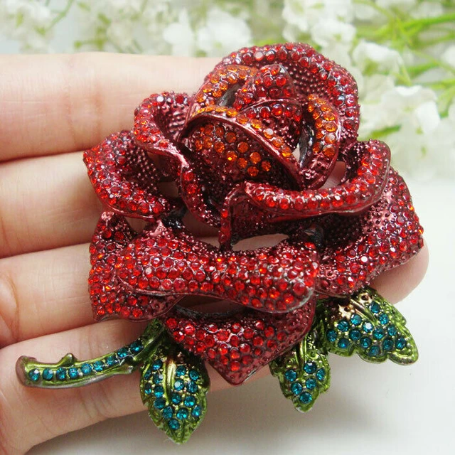 zlxgirl Bridal Flower Brooches Jewelry Perfect Pink Green Rhinestone  Crystal Hijab Pins Brand Women's Party pendant Bijoux