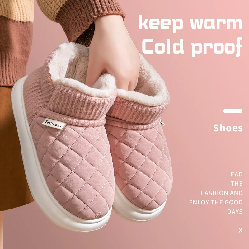 Winter thick soled anti slip warm cotton shoes with fleece bag and cotton slippers for external wear 5