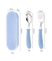 2pcs 304 Stainless Steel Spoon and Fork Set Kidsren's Portable Cutlery Box 2