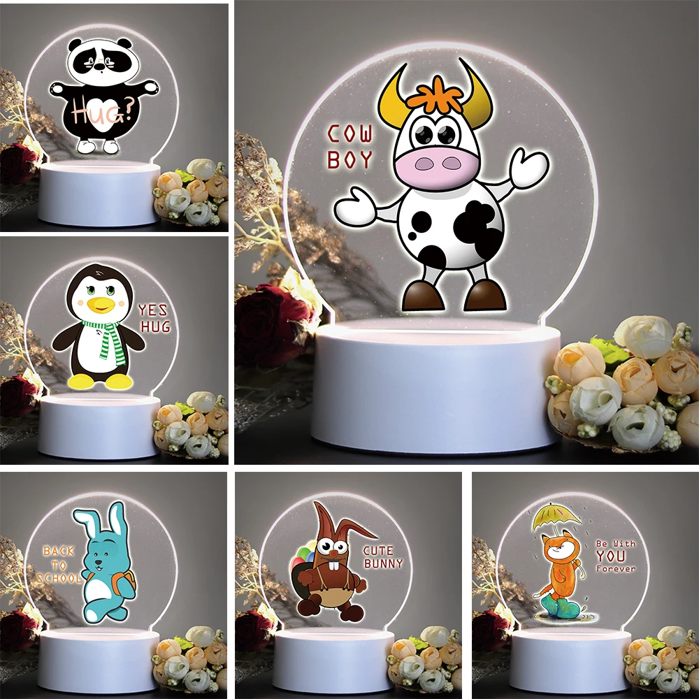 

Kawaii Colorful Animal Cow Rabit Bunny Cat LED Night Light As Holiday Birthday Gift For Kids Children Boys Girls Home Table Lamp