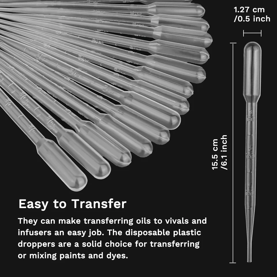 50 Pipette Monouso Da 3ml - Contagocce In Plastica Per Aerografo, Oli Essenziali, Vernici E Liquidi - Foto 7