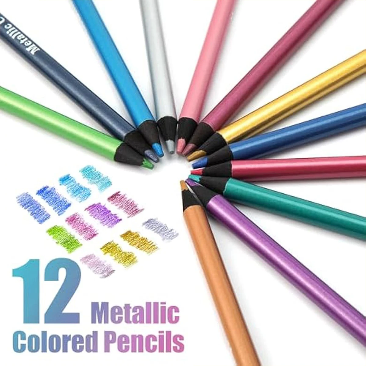 12 farbenfrohe, brillante Metallic-Buntstifte, sortiertes Set zum Zeichnen und Skizzieren, Buntstifte für Künstler, Malzubehör – Detail 1