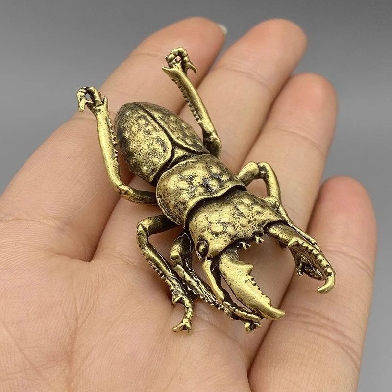 Retro Brass Beetle Figurines - Unique Insect Ornaments for Desk Decor and Collectible Gifts