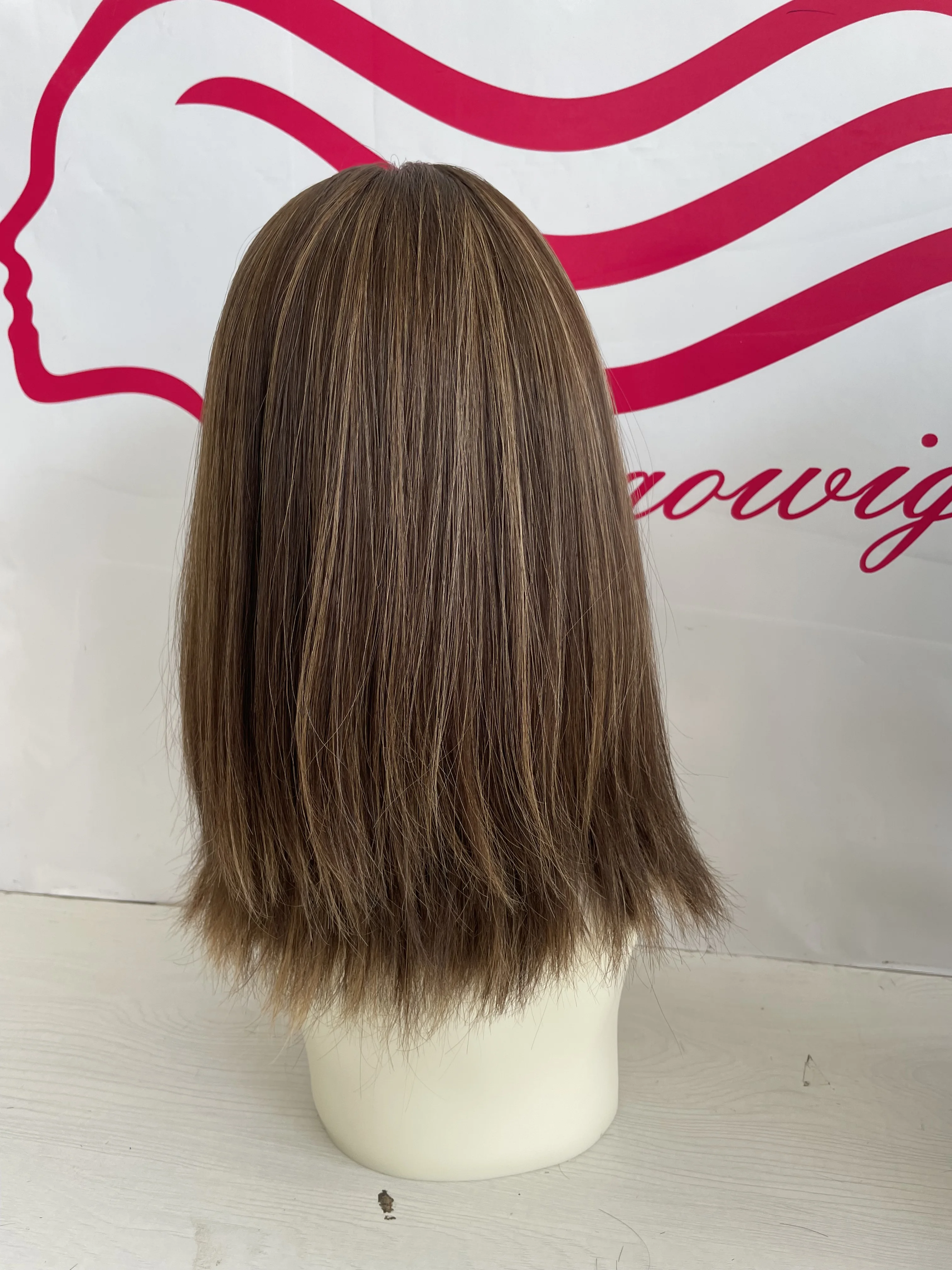 Light brown color，European hair , straight with body 14inch 6/12# ，jewish wig ,kosher wig Best Sheitels