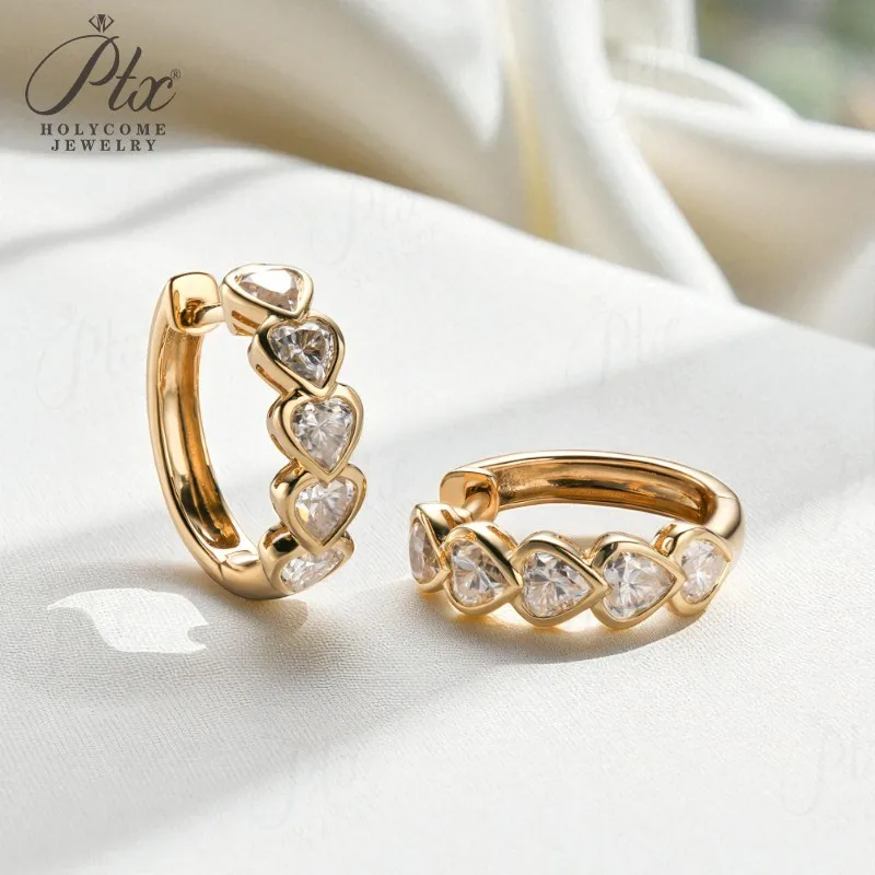Pavé-Kreolen mit Labor-Diamanten, Fünf-Herzen-Halbkreis, 10K 14K 18K Gold, 925 Silber, Jubiläumsgeschenk, Hypoallergen, Farbecht – Detail 7
