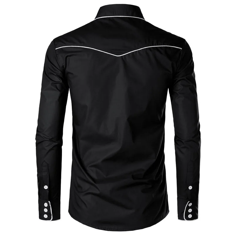 Cotton Shirt Long Sleeve Shirt Men Casual Shirt Western Cowboy Embroidery Shirts Men Casual Long Sleeve Slim Fit Shirt Male Wedding Party Social Men's Club Prom Chemise Homme