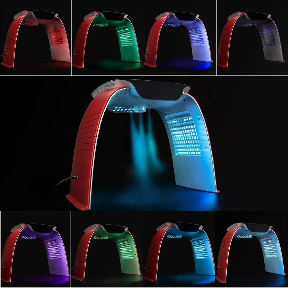 LED Light Therapy Acne Treatment Hot Cold Nano Water Spray Skin Rejuvenation UV Sterilization Facial Skin Care Lamp 8 Colors