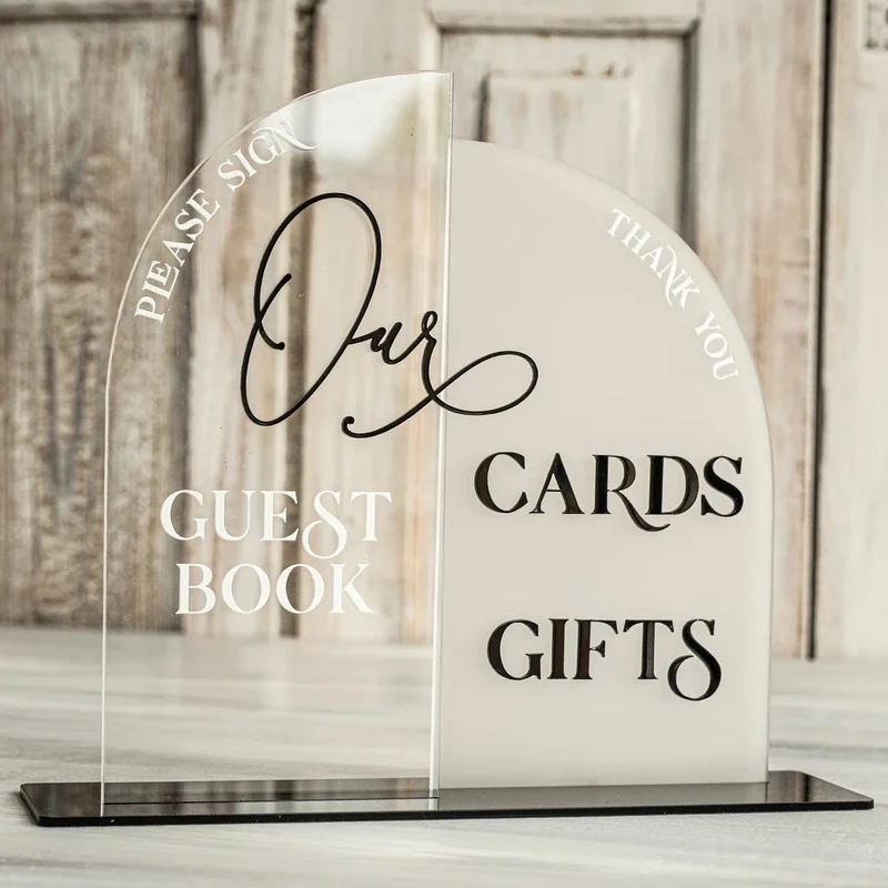 Acrylic Cards and Gifts Sign,Please Sign Our Guestbook,Clear & Frosted Acryl Signs,Plexiglass Box with Black Texts