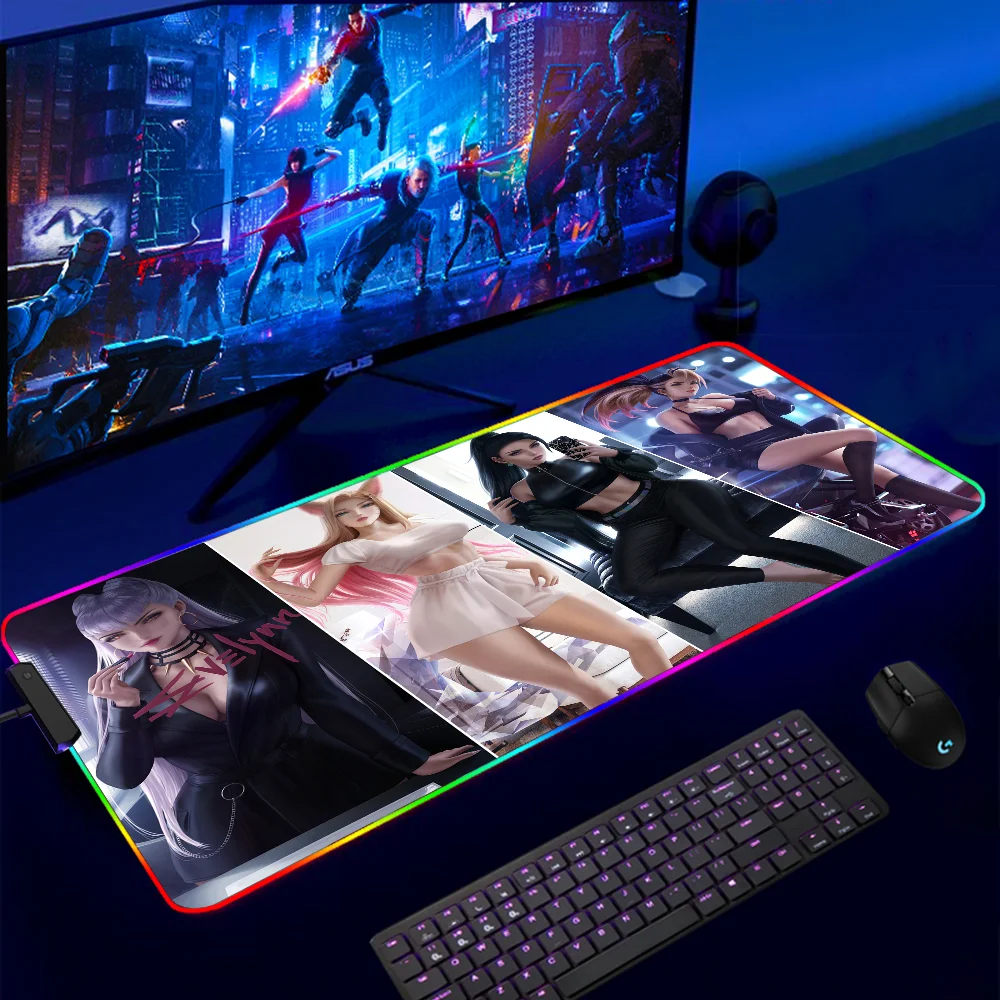 

LOL KDA ALL OUT Mouse Pad Gamer Large Gamers Decoracion Computer Keyboard Desk Mat LED Light Backlight Sexy Girl Ahri Mousepad